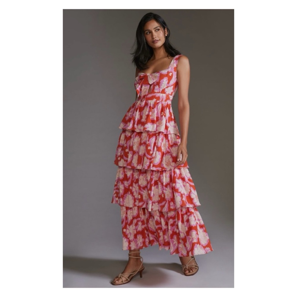 NWOT Anthropologie Vineet Bahl Tiered Ruffle Maxi Dress  Size 6